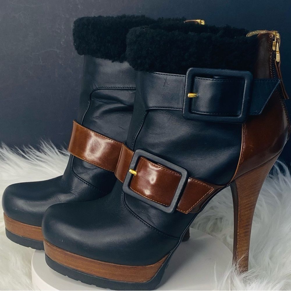 FENDI Moorland Authentic Black & Brown Leather Platform Ankle Boots Size 37 - Picture 5 of 17